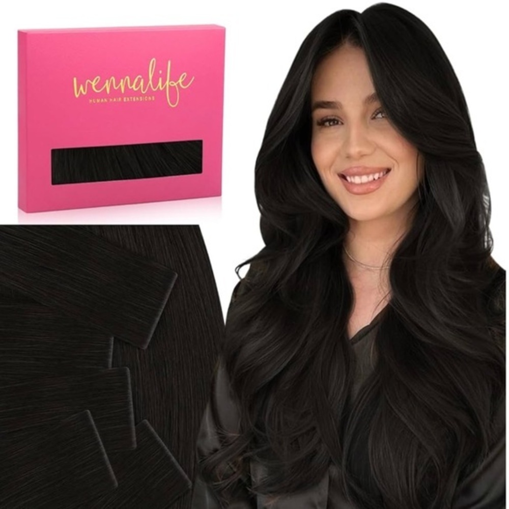 20” Natural Black Invisi‎ Edge Tape in Human Hair Extensions 30g 10pcs #RD7
